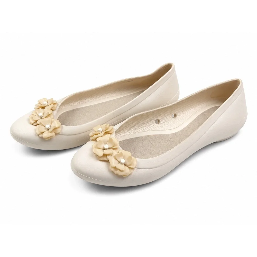 Crocs Lina Flower White Comfort Ballet Flats Women's Size 6